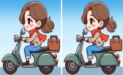 Réussirez-vous à trouver les 3 différences entre les images d’une fille sur son scooter 