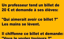 Un professeur tend un billet de 20 € et demande à ses élèves ....Une vraie leçon de confiance en soi !